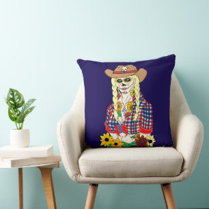 Cowgirl Sugar Skull Cushion