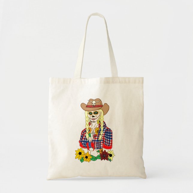 Cowgirl Sugar Skull Tote Bag (Front)