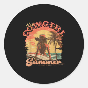 Cowgirl Summer Vibes Funny Western Beach Vacation Classic Round Sticker