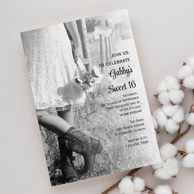 Cowgirl Sunflowers Country Sweet 16 Birthday Party Invitation (Creator Uploaded)