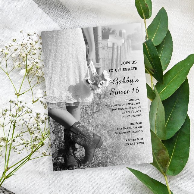 Cowgirl Sunflowers Country Western Sweet 16 Party Invitation (Creator Uploaded)