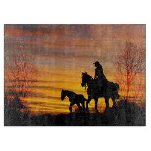 Cowgirl Sunset Horseback Ride Cutting Board