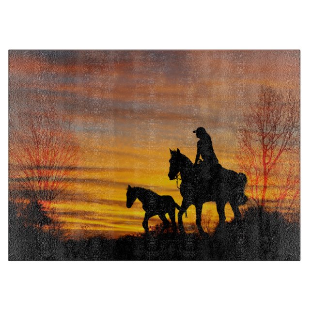 Cowgirl Sunset Horseback Ride Cutting Board (Front)