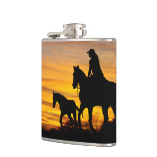 Cowgirl Sunset Horseback Ride Drink Flask