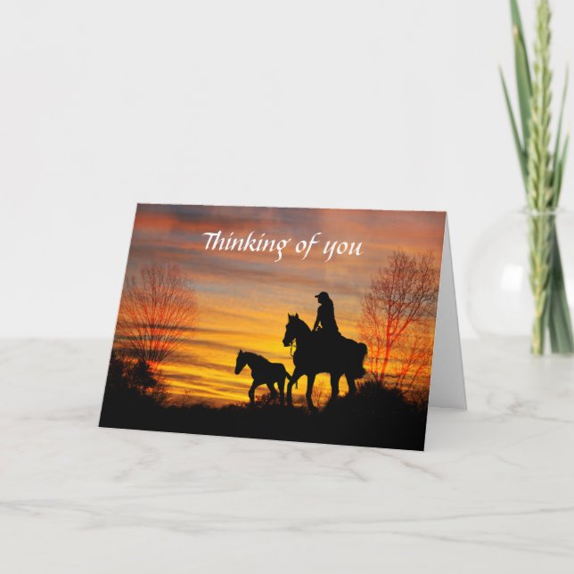 Cowgirl Sunset Horseback Ride Greeting Card (Front)