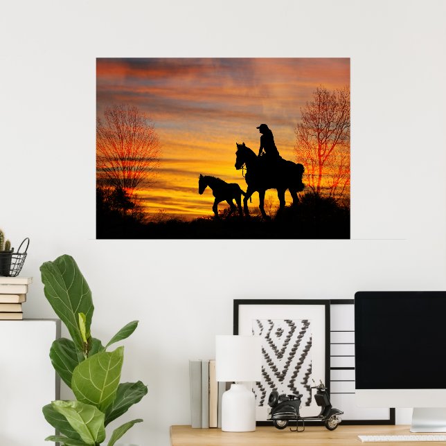 Cowgirl Sunset Horseback Ride Poster (Home Office)