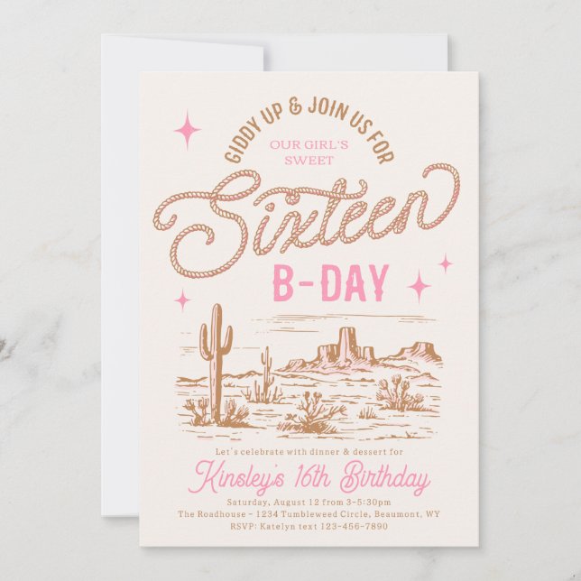 Cowgirl Sweet 16 Birthday Invitation (Front)