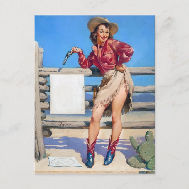Cowgirl Target Practice Pin Up Postcard (Front)