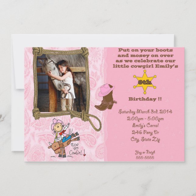 Cowgirl Theme Birthday Invitation (Front)