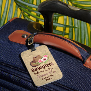 Cowgirl Themed Personalised Pink Floral Luggage Tag