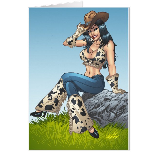 Cowgirl Tipping Her Cowboy Hat Illustration (Front)
