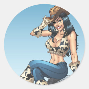 Cowgirl Tipping Her Cowboy Hat Illustration Classic Round Sticker