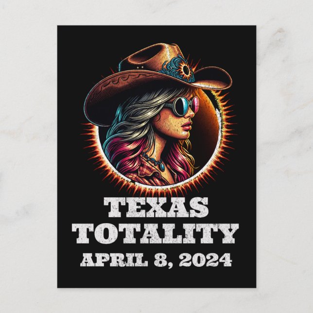 Cowgirl Total Solar Eclipse 4.08.2024 Texas  Postcard (Front)