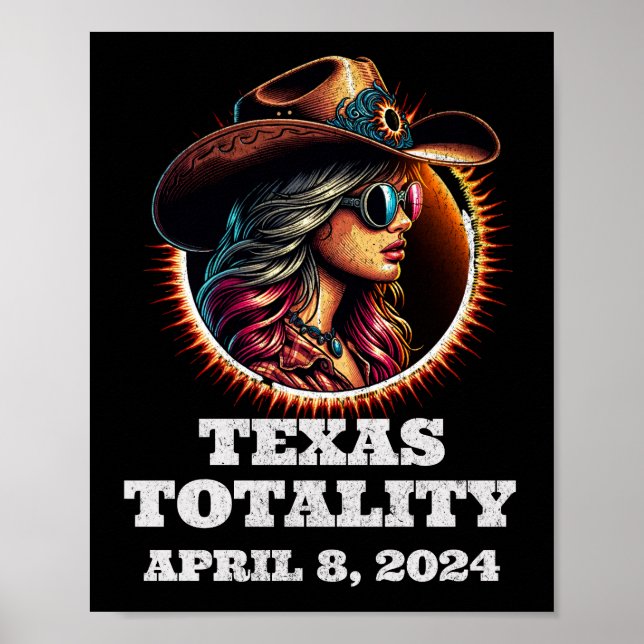 Cowgirl Total Solar Eclipse 4.08.2024 Texas  Poster (Front)
