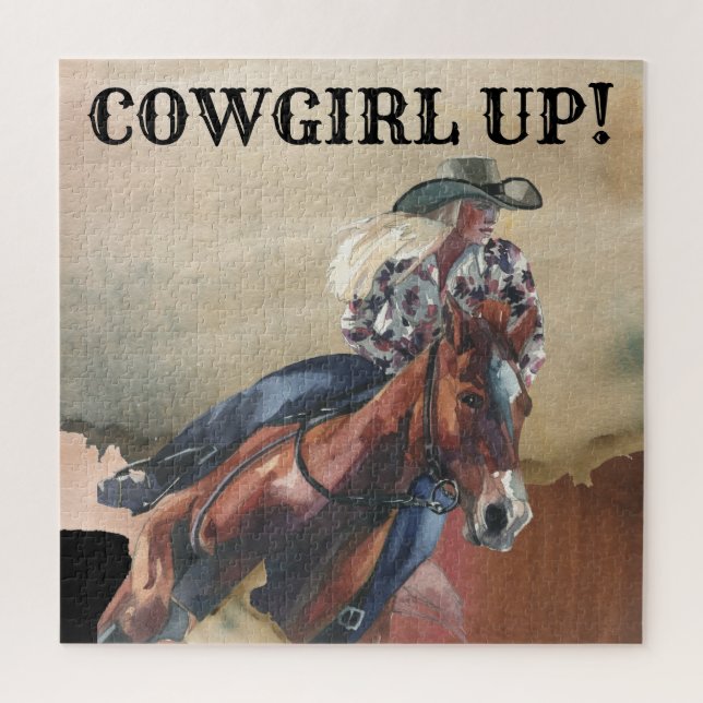 Cowgirl Up Horseback Riding Western Hard Jigsaw Puzzle (Vertical)