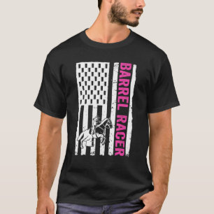 Cowgirl Us Flag Horse Barrel Racing T-Shirt
