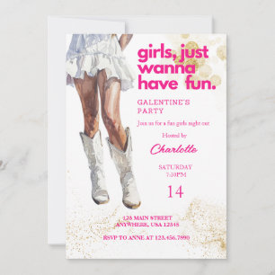 Cowgirl Watercolor Girls Galentines Party Invitation