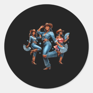 Cowgirl Western Afro Black Women African Black His Classic Round Sticker