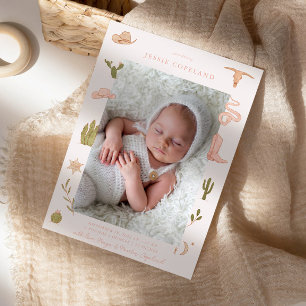 Cowgirl Western Baby Photo Birth Announcement