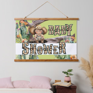 Cowgirl western baby shower DIY color (green) Hanging Tapestry