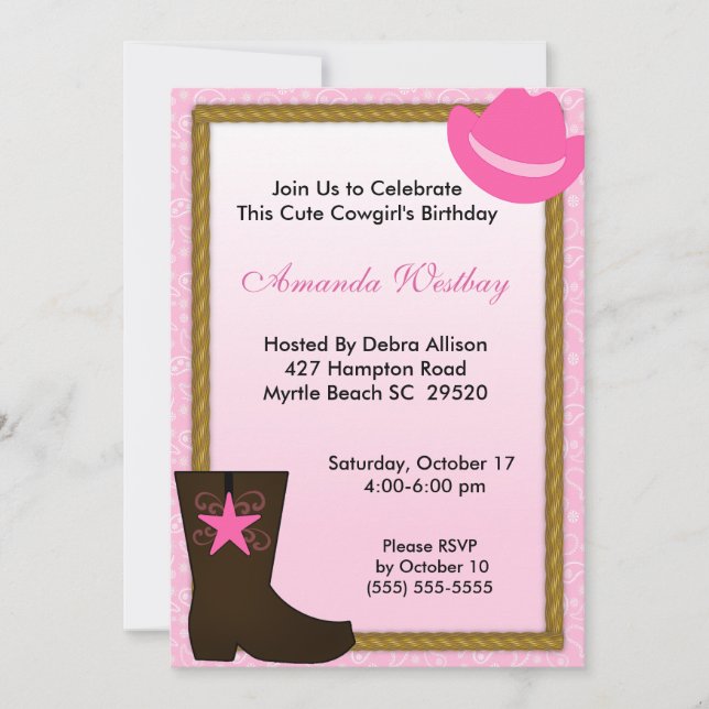 Cowgirl Western Birthday Invitation (Front)
