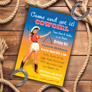 Cowgirl Western Birthday Party Invitations