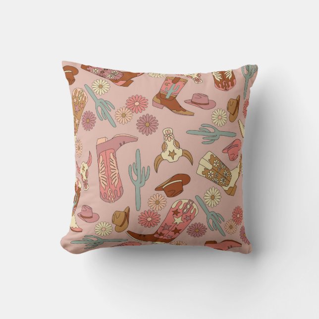Cowgirl Western Boho Cowboy Boots Cushion (Front)