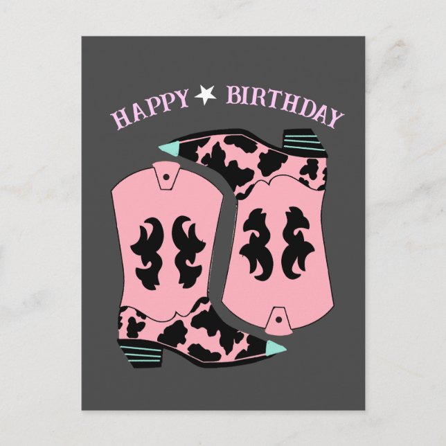 Cowgirl Western Boots Ranch Cowboy Birthday Postcard (Front)