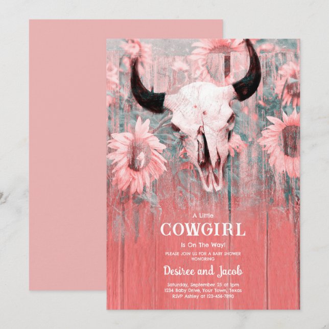 Cowgirl Western Country Floral Rodeo Baby Shower Invitation (Front/Back)