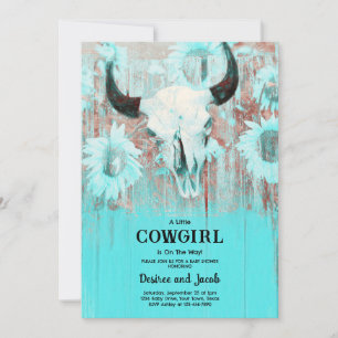 Cowgirl Western Country Floral Teal Baby Shower Invitation