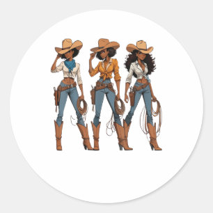 Cowgirl Western Country Texas Rodeo Black African Classic Round Sticker