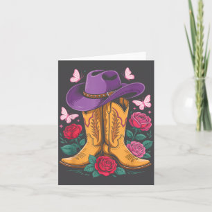Cowgirl Western Cowboy Hat Boots With Roses Countr Card