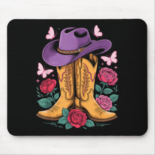 Cowgirl Western Cowboy Hat Boots With Roses Countr Mouse Pad