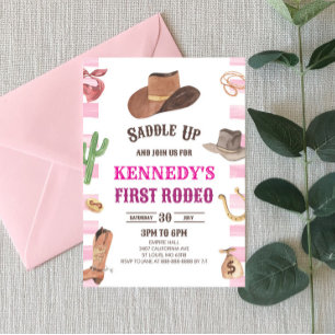 Cowgirl Western First Rodeo 1st Birthday Party Invitation