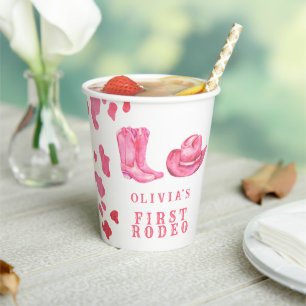 Cowgirl Western First Rodeo Birthday Party  Paper Cups