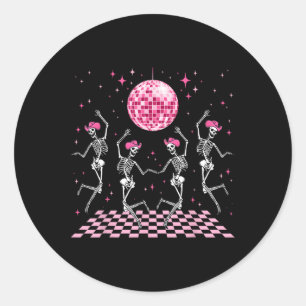 Cowgirl Western Funny Dancing Skeletons And Disco Classic Round Sticker