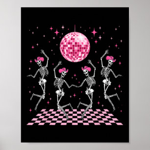 Cowgirl Western Funny Dancing Skeletons And Disco  Poster
