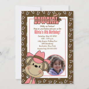Cowgirl Western Monkey 5x7 *PHOTO* Birthday Invitation