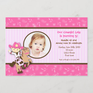 Cowgirl Western Photo Birthday Party Invitations