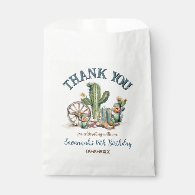 Cowgirl Western Rodeo Cactus Thank You Favour Bag (Front)