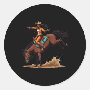 Cowgirl Western Rodeo Melanin History Texas Junete Classic Round Sticker