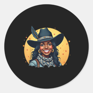 Cowgirl Western Rodeo Melanin History Texas Junete Classic Round Sticker