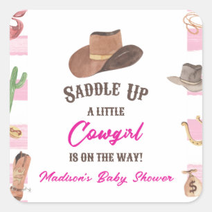 Cowgirl Western Rodeo Wild West Baby Shower Square Sticker