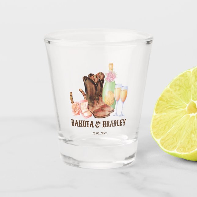 Cowgirl western wedding bridal party gifts shot glass (Front)