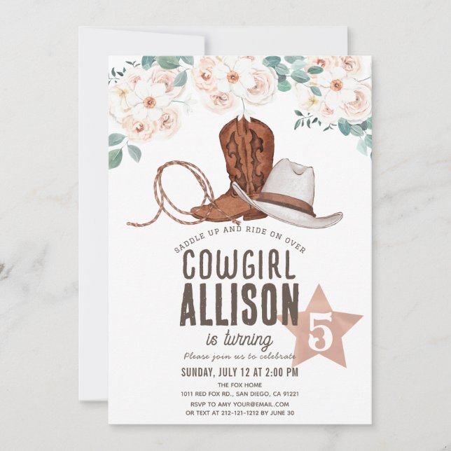Cowgirl Western Wild West Floral Birthday Invitation (Front)