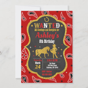 Cowgirl Western Wild West Party Birthday Invitation