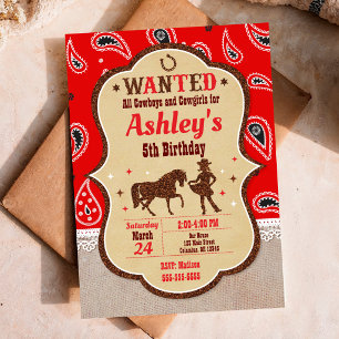 Cowgirl Western Wild West Party Birthday Invitation