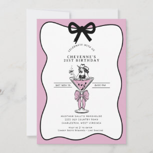 Cowgirl Whimsical Hand drawn 21st Birthday  Invitation