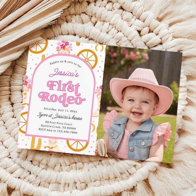 Cowgirl Wild West First Rodeo Photo 1st Birthday Invitation (Creator Uploaded)