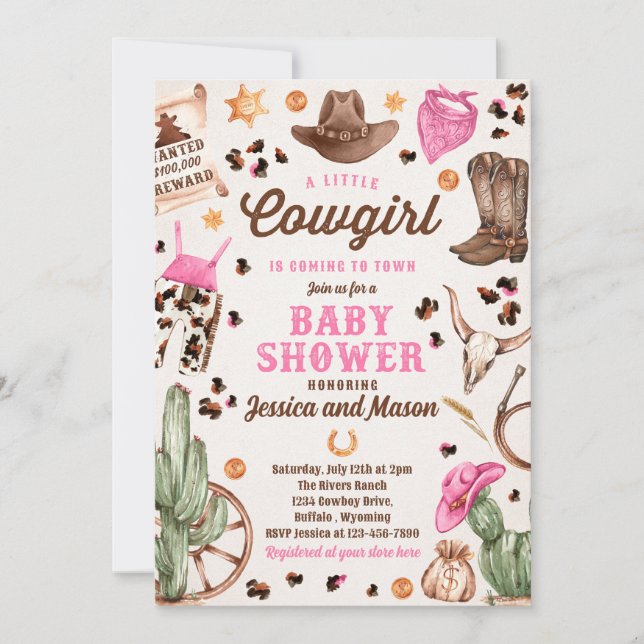 Cowgirl Wild West Rodeo Ranch Girl Baby Shower Invitation (Front)